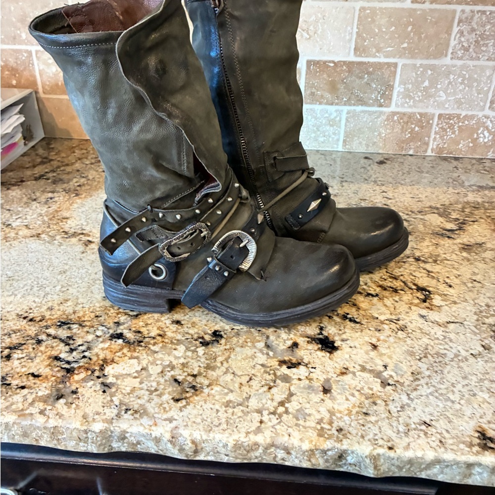 A.S.98 Black and Gray Combat Boots